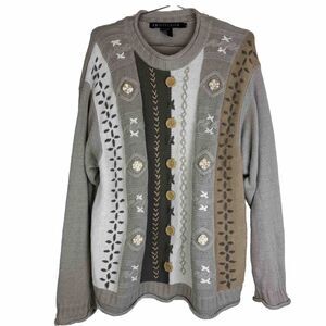 VTG Vintage I.B. DIffusion Textured Pattern Knit Button Panel Sweater SIze L